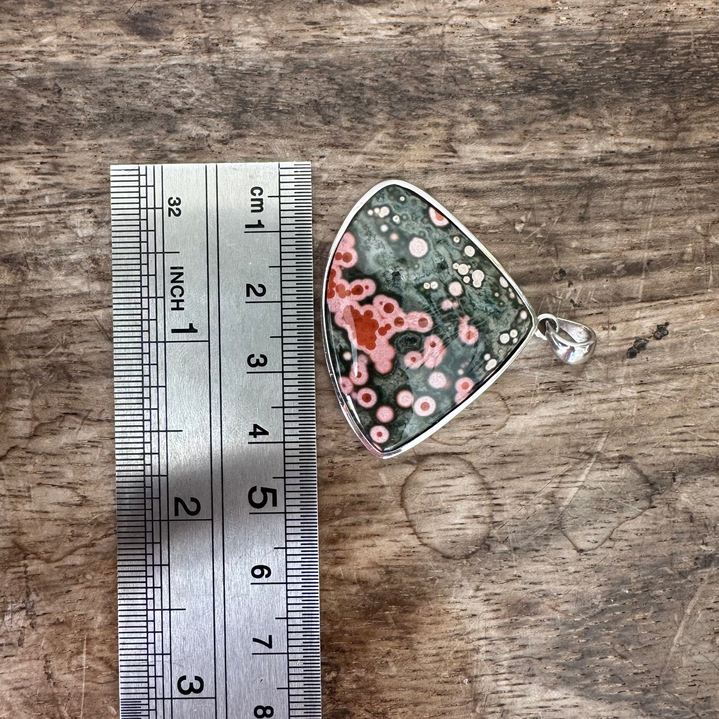 Orbicular Ocean Jasper  Sterling Sliver Pendant