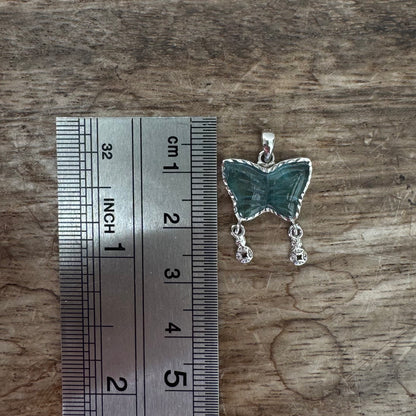 Aquamarine Butterfly Sterling Sliver Pendant