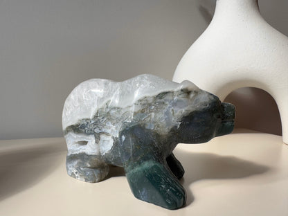 Moss Agate Polar Bear (large) 612g