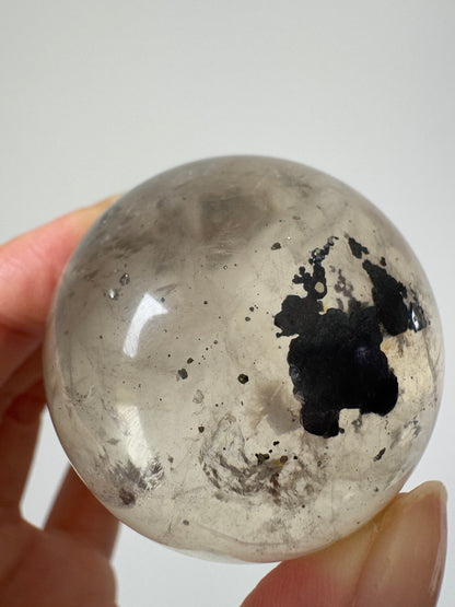 Rare Smoky Quartz Sphere with Pyrite (Video)