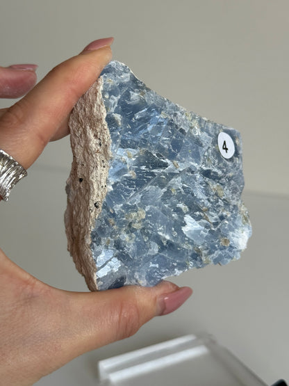 Blue Calcite Raw with Peridot