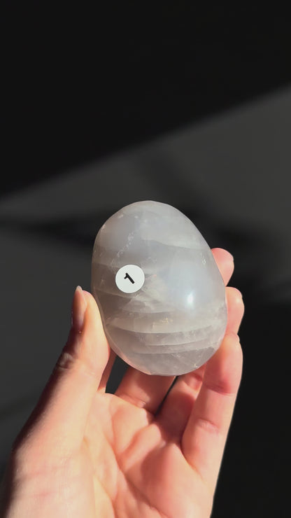 Large Blue Rose Quartz Palm Stone 6cm #1