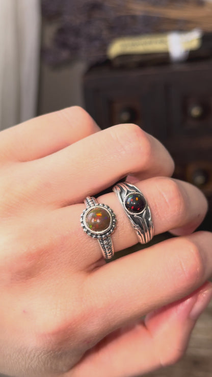Fire Opal Sterling Silver Ring Adjustable