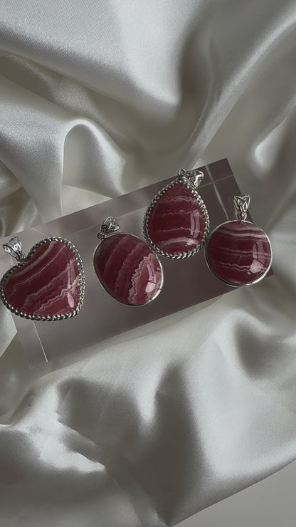 HG Rhodochrosite Sterling Sliver Pendant (Video)