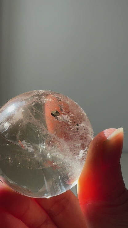 Rare Smoky Quartz Sphere with Pyrite (Video)