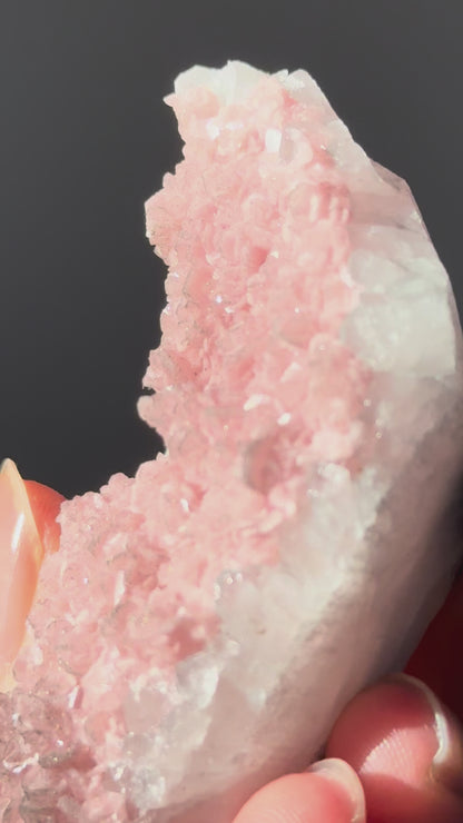 Rhodochrosite on Quartz (with pyrite) Specimen