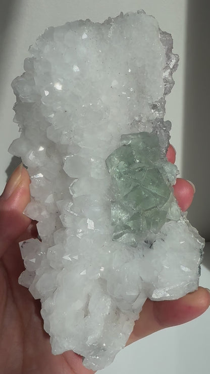 Cubic Transparent Mint Green Fluorite with Quartz Specimen