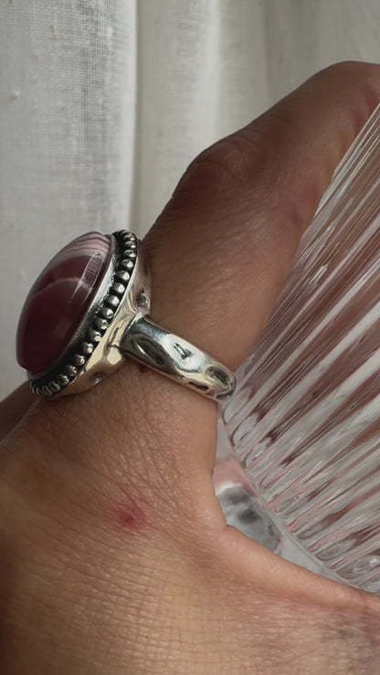Rhodochrosite Sterling Sliver Ring -  Adjustable (video)