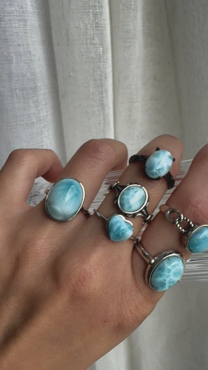 Larimar Sterling Sliver Ring Adjustable (video)
