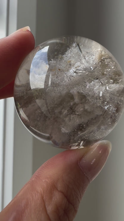 Rare HG White Lodolite with Black Tourmaline sphere 40mm (video)