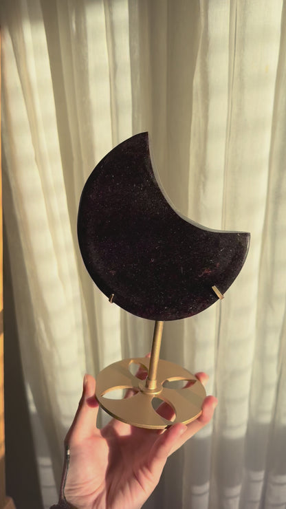 Large Garnet Mica Moon on Stand