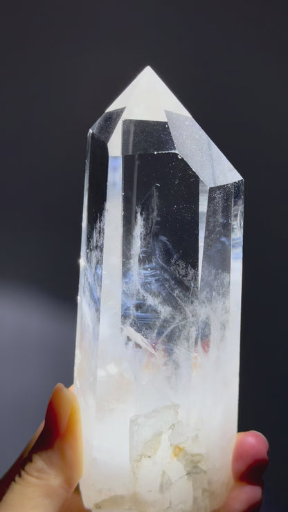Large Blue Angel Feather Phantom Clear Quartz Tower