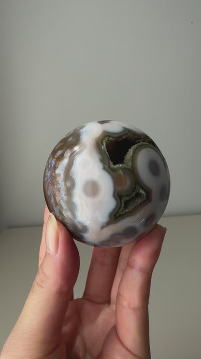 Old Stock Druzy Orbicular Ocean Jasper Sphere 57mm