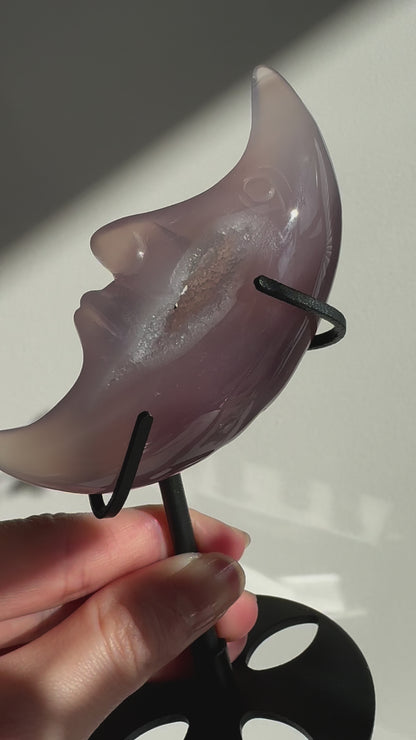 Agate Druzy Moon With Stand